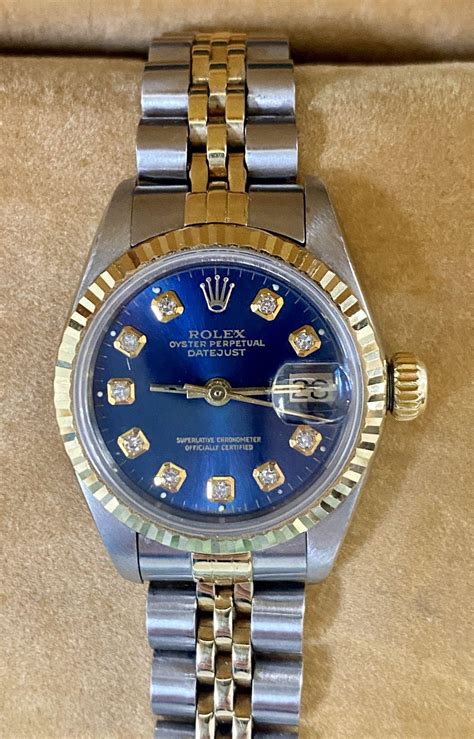 gold rolex blue face womens